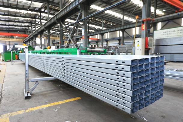 Finished C-section steel profiles at the Tianjin factory